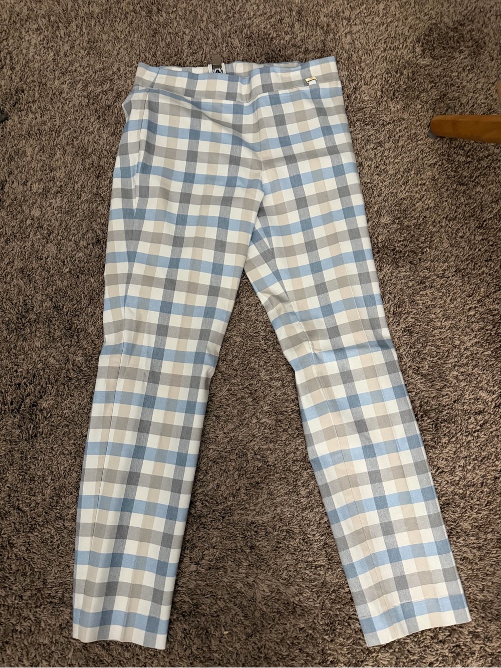 Anne Klein Plaid Stretch Dress Pants - Blue & Gray size medium